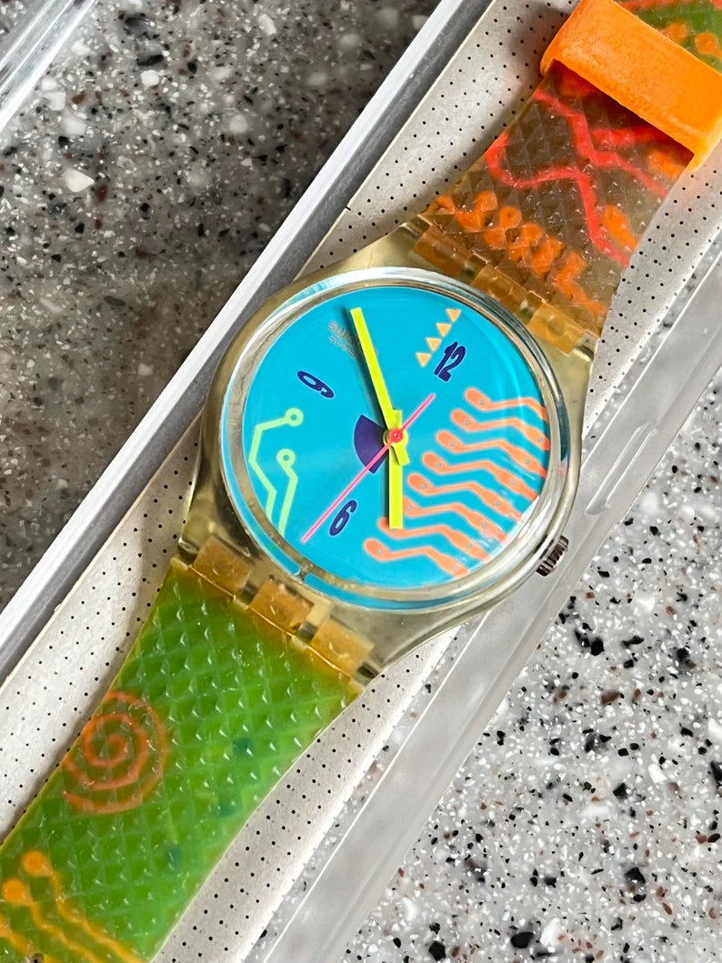 1989 Vintage Swatch Watch from the Alu Cosmos collection GK122 Hacker’s Reward 34mm original swatch watch in box with battery never worn